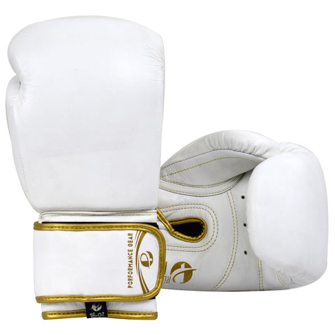 Pro Fight Gloves White/Gold (Genuine Leather) - PFGSports