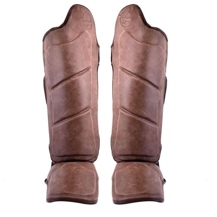 PFG Brown Vintage Genuine Leather Shin Instep - Boxing MMA Muay Thai Protection & Training