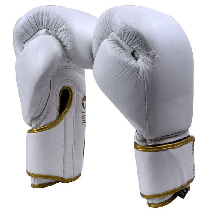 Pro Fight Gloves White/Gold (Genuine Leather) - PFGSports