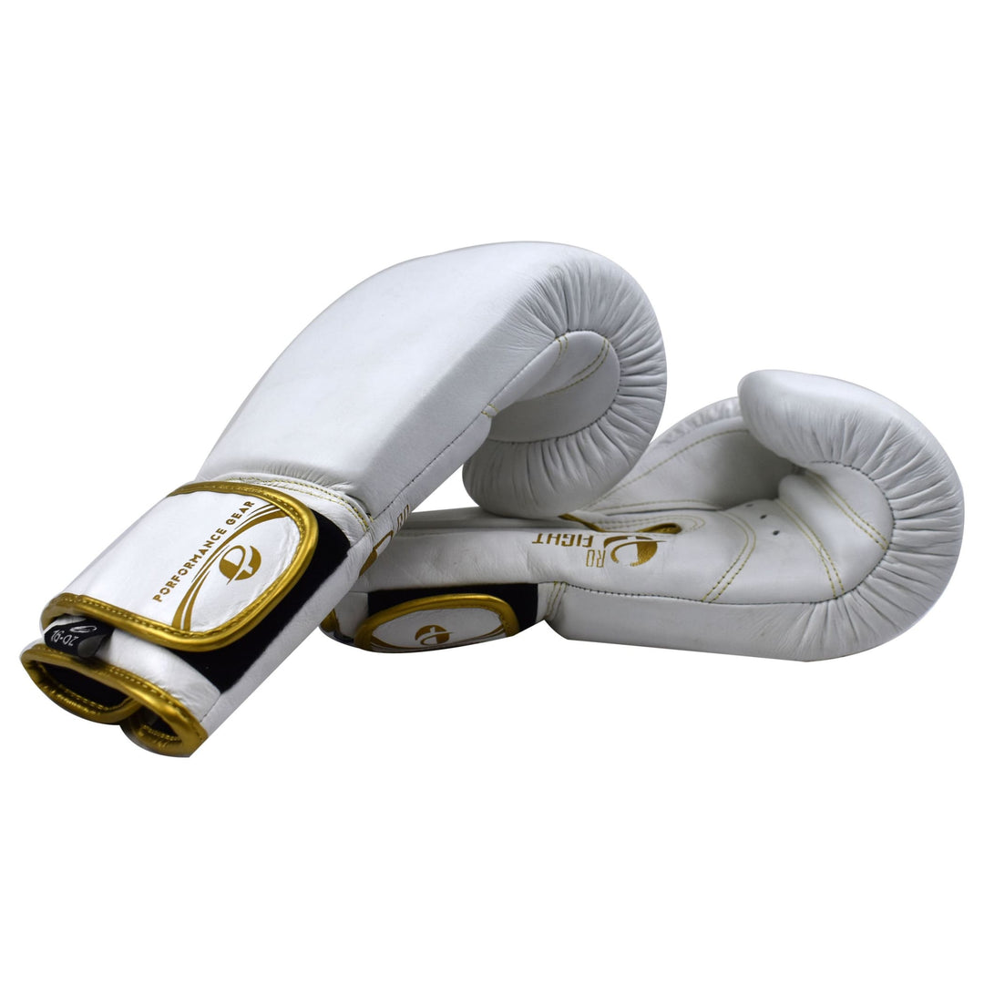 Pro Fight Gloves White/Gold (Genuine Leather) - PFGSports